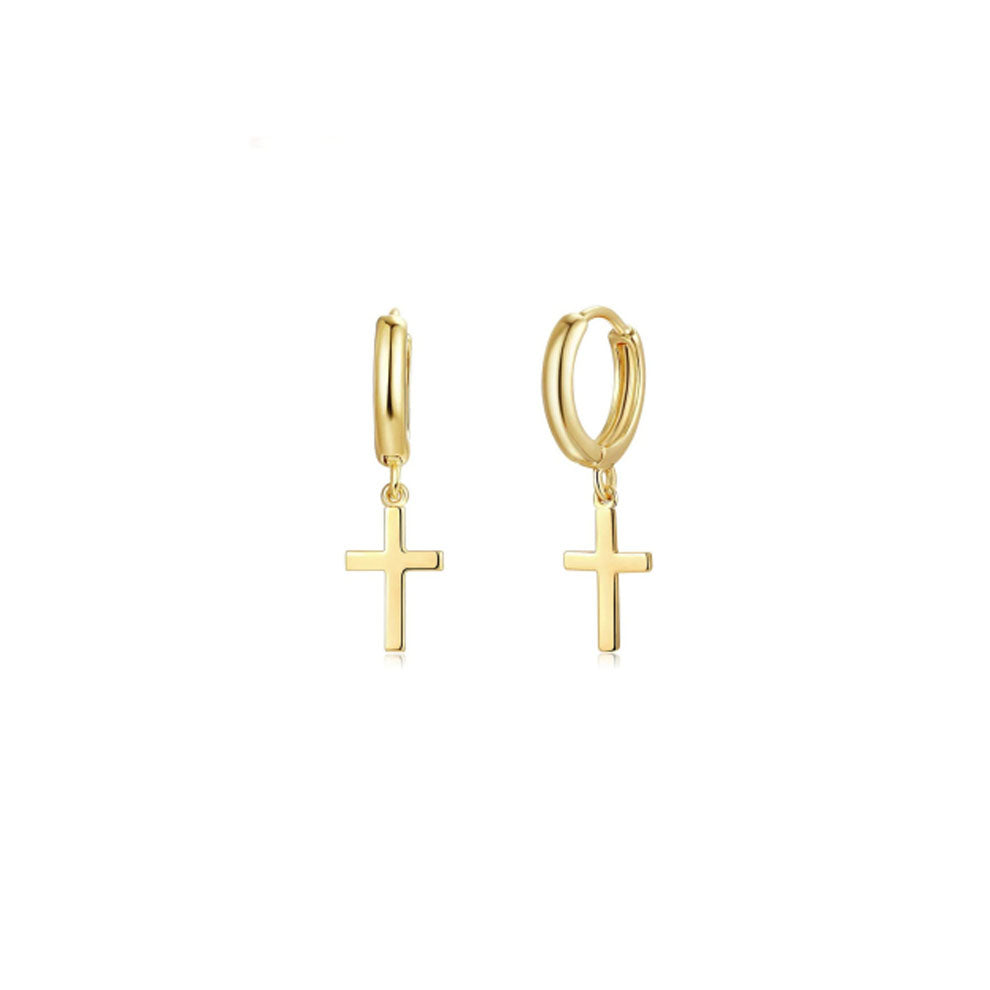 Gold Cross Drop Huggie Earrings (41038)