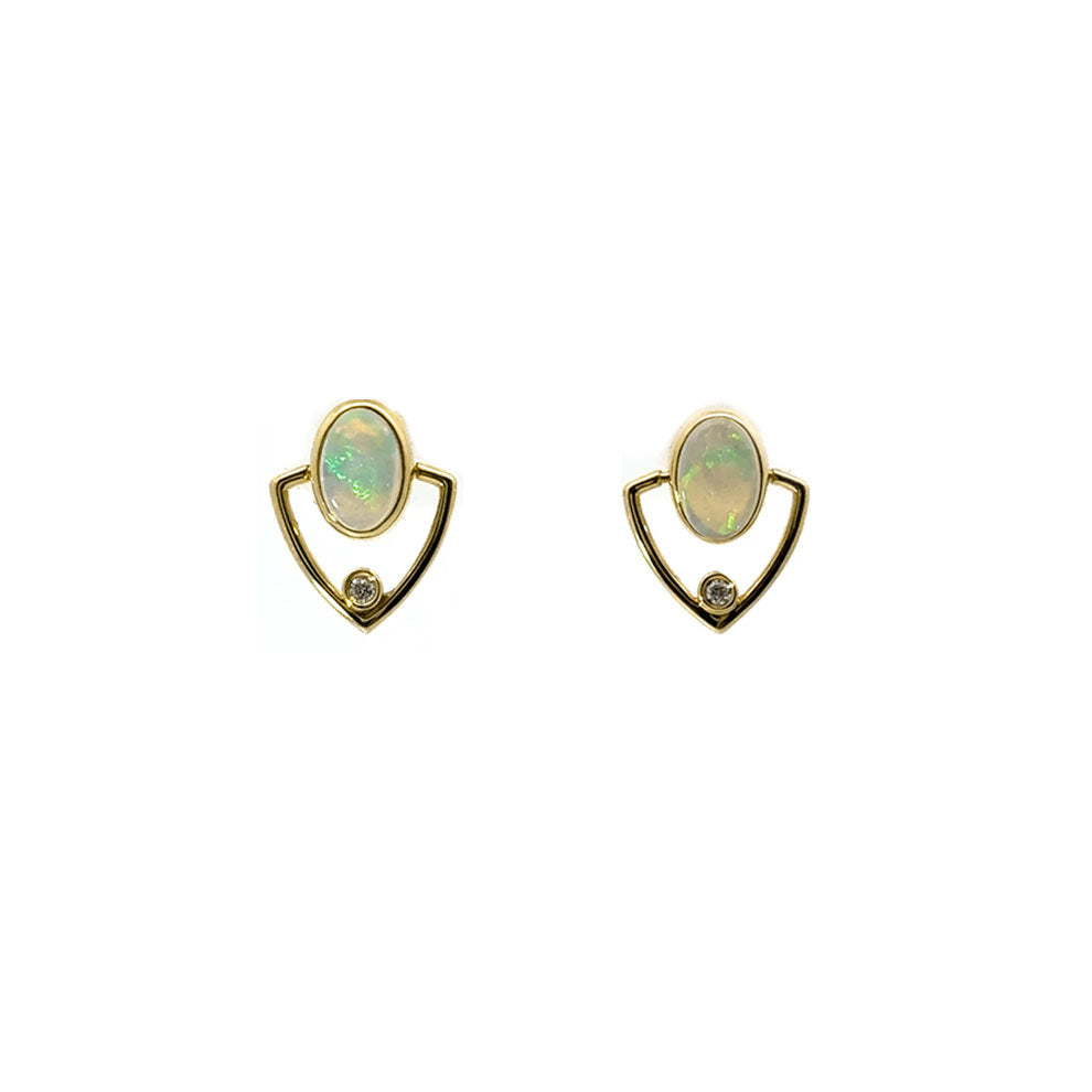 Genuine Opal and Diamond Stud Earrings (39997)
