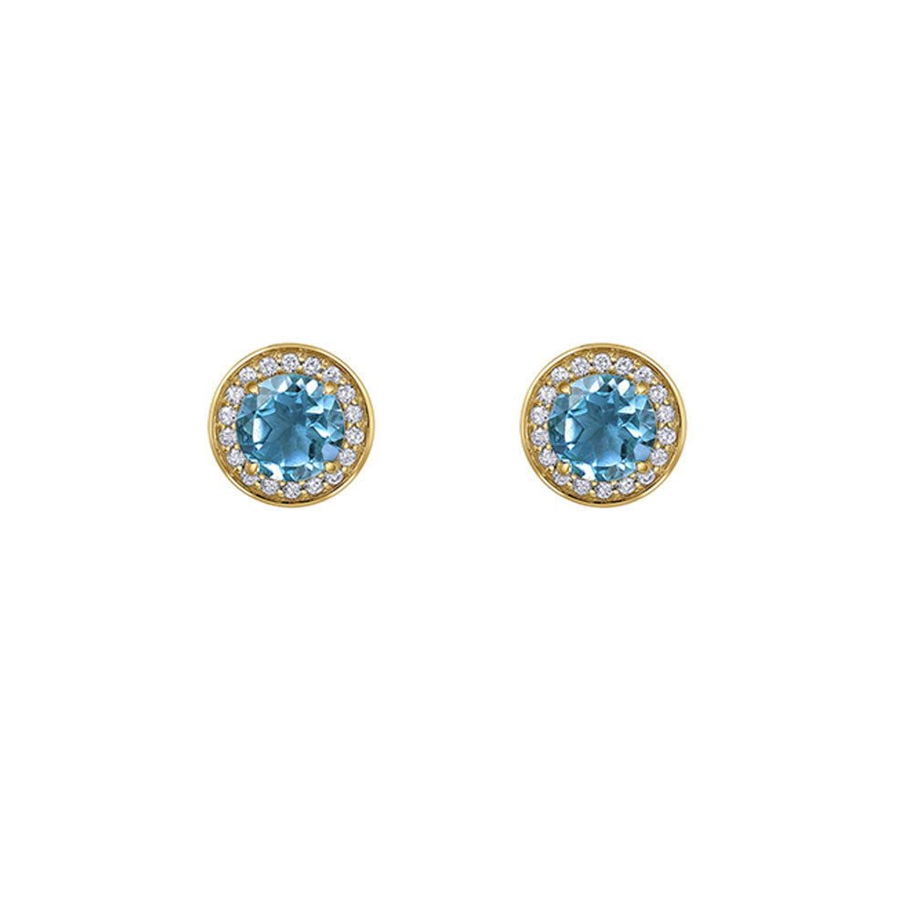 Genuine Blue Topaz and Diamond Halo Stud Earrings .22ct (40125)