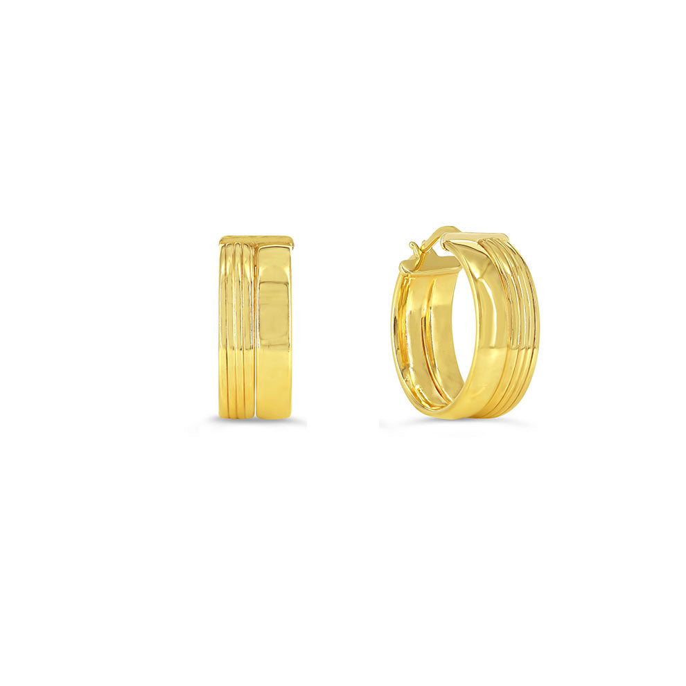 SempreORO Earrings - Mixed Texture Grooved Hoops (41119)