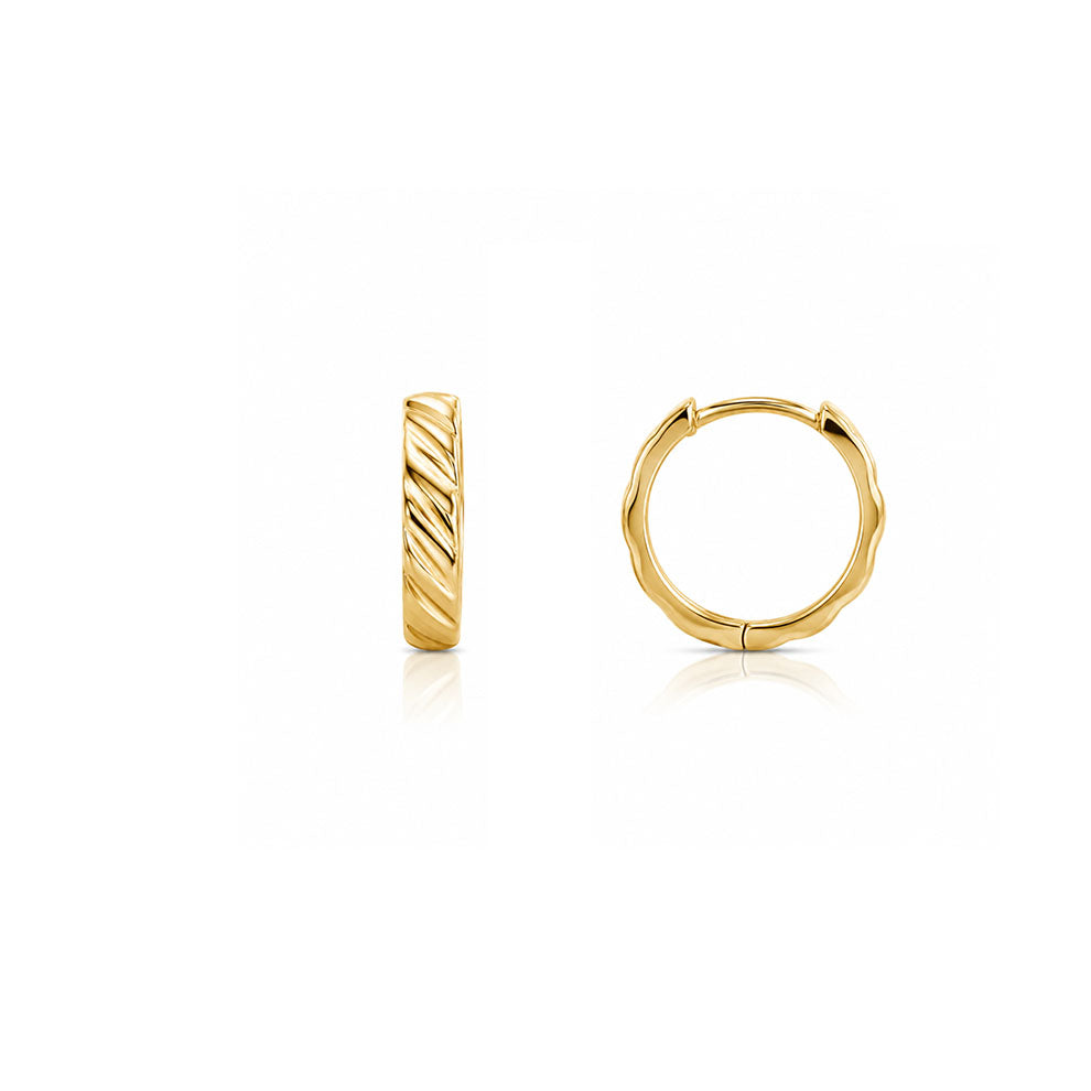 Gold Grooved Huggie Earrings 12.5mm (40925)