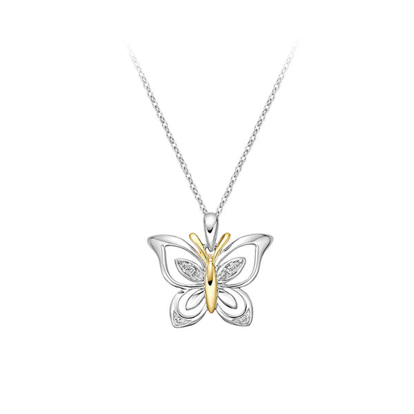 Diamond 2 Tone Butterfly Pendant .02ct (40721)
