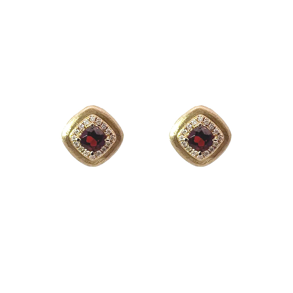 Genuine Garnet and Diamond Stud Earrings .11ct (37359)