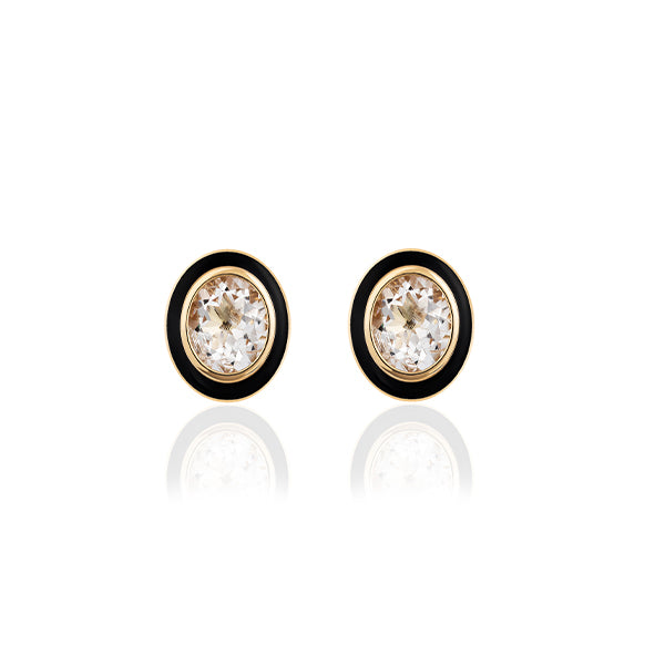 Genuine Rock Crystal and Black Enamel Studs (38016)