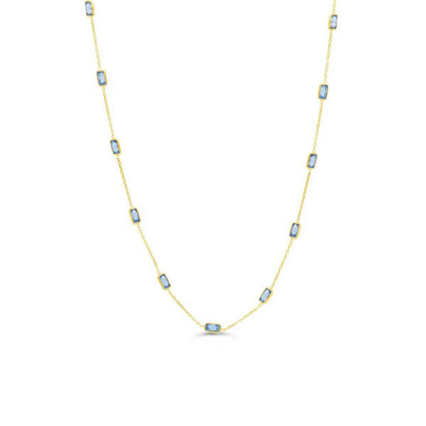 Gold Blue Stone Station Necklace (38494)