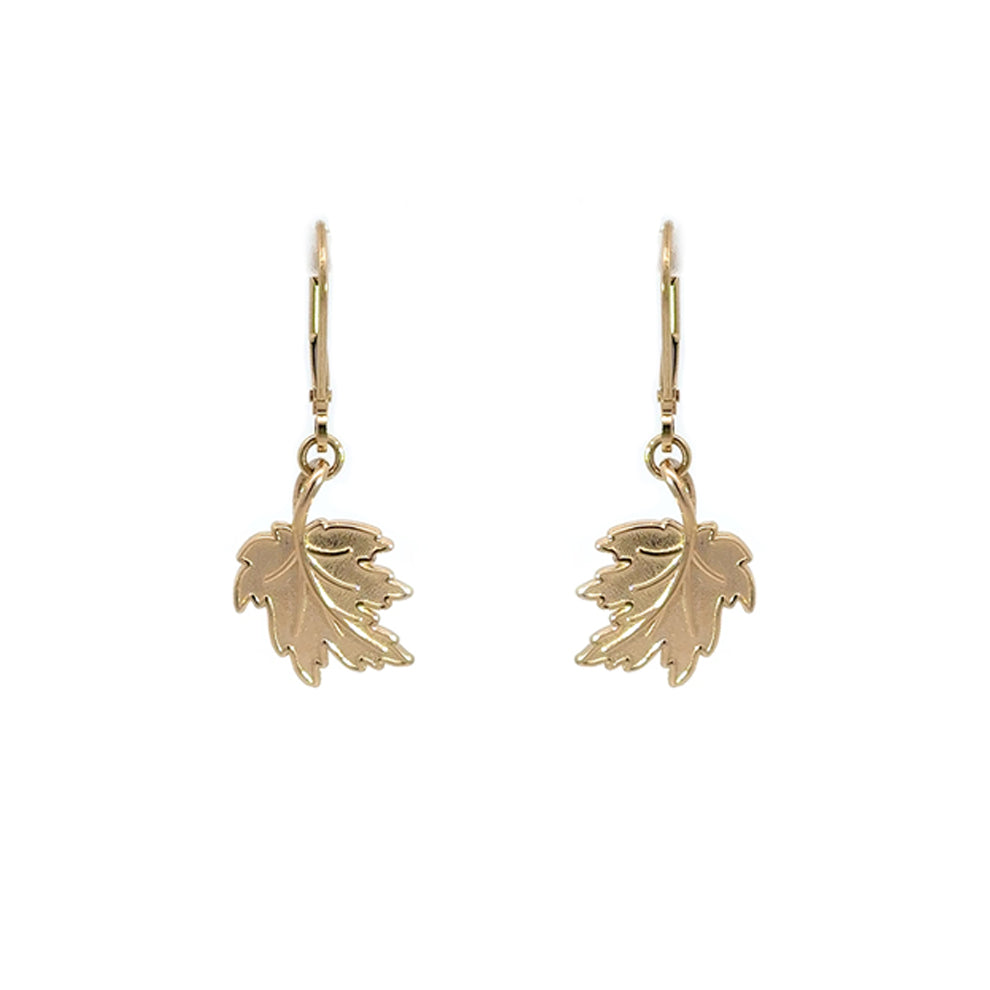 Elbows Up to Cancer - Maple Leaf Yellow Gold Earrings (40075)