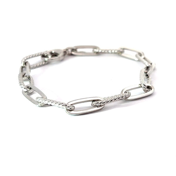 Sterling Silver Patterned Paperclip Bracelet 8in (40618)