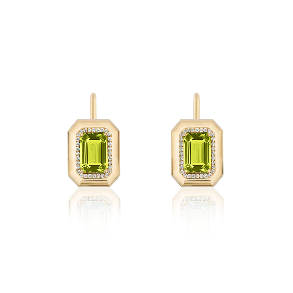 Genuine Peridot and Diamond Halo Drop Earrings (40836)