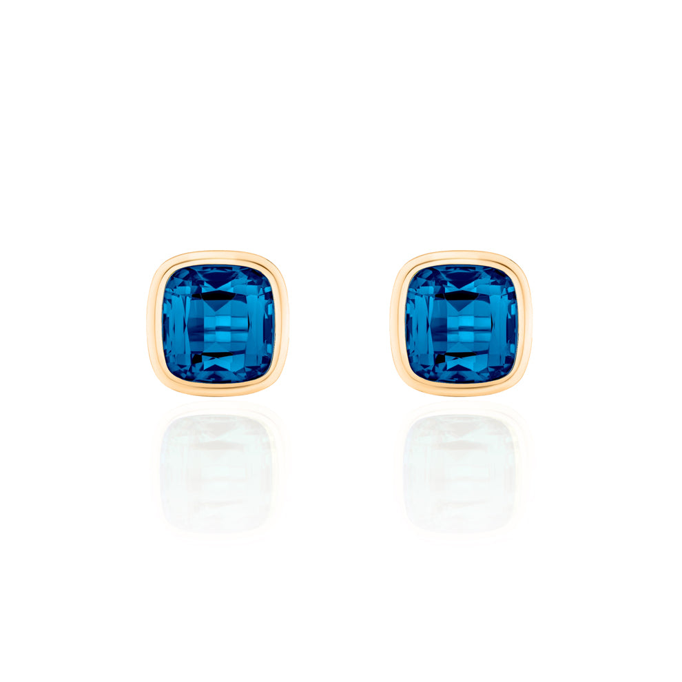 Genuine London Blue Topaz Bezel Stud Earrings (40838)