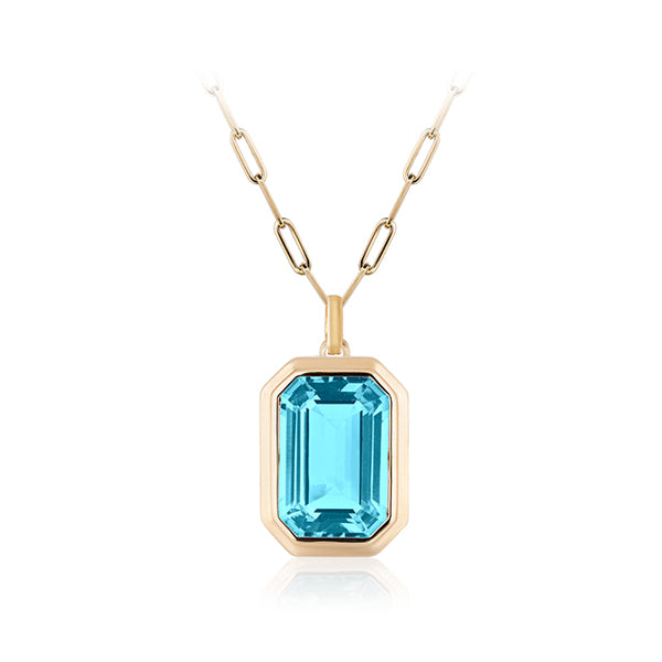 Genuine Blue Topaz Bezel with Paperclip Chain (40839)