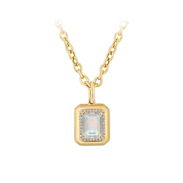 Genuine Opal and Diamond Halo Necklace (40843)