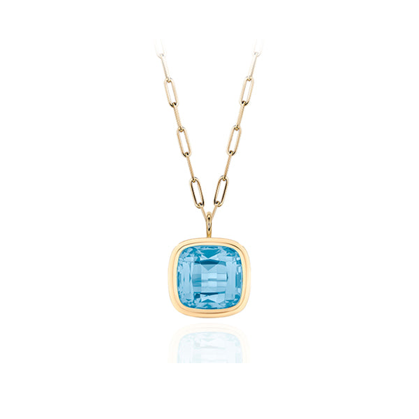 Genuine Blue Topaz Bezel with Paperclip Chain (40844)