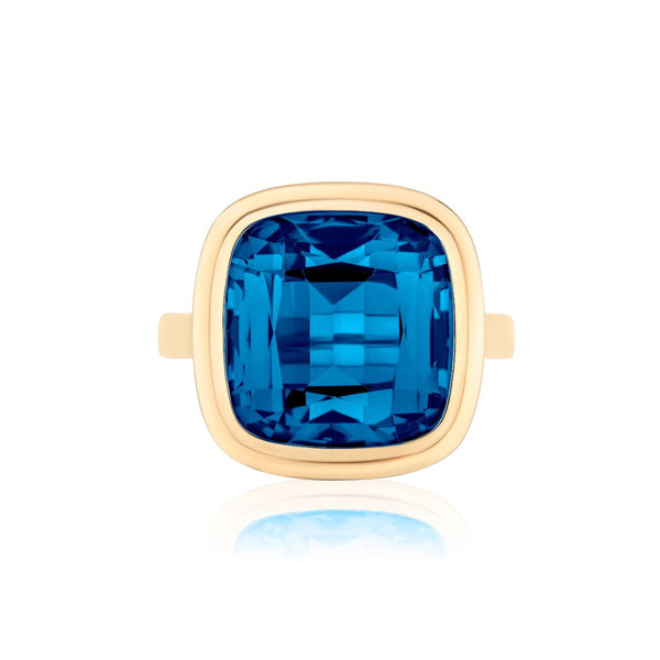Genuine London Blue Topaz Bezel Ring (40850)