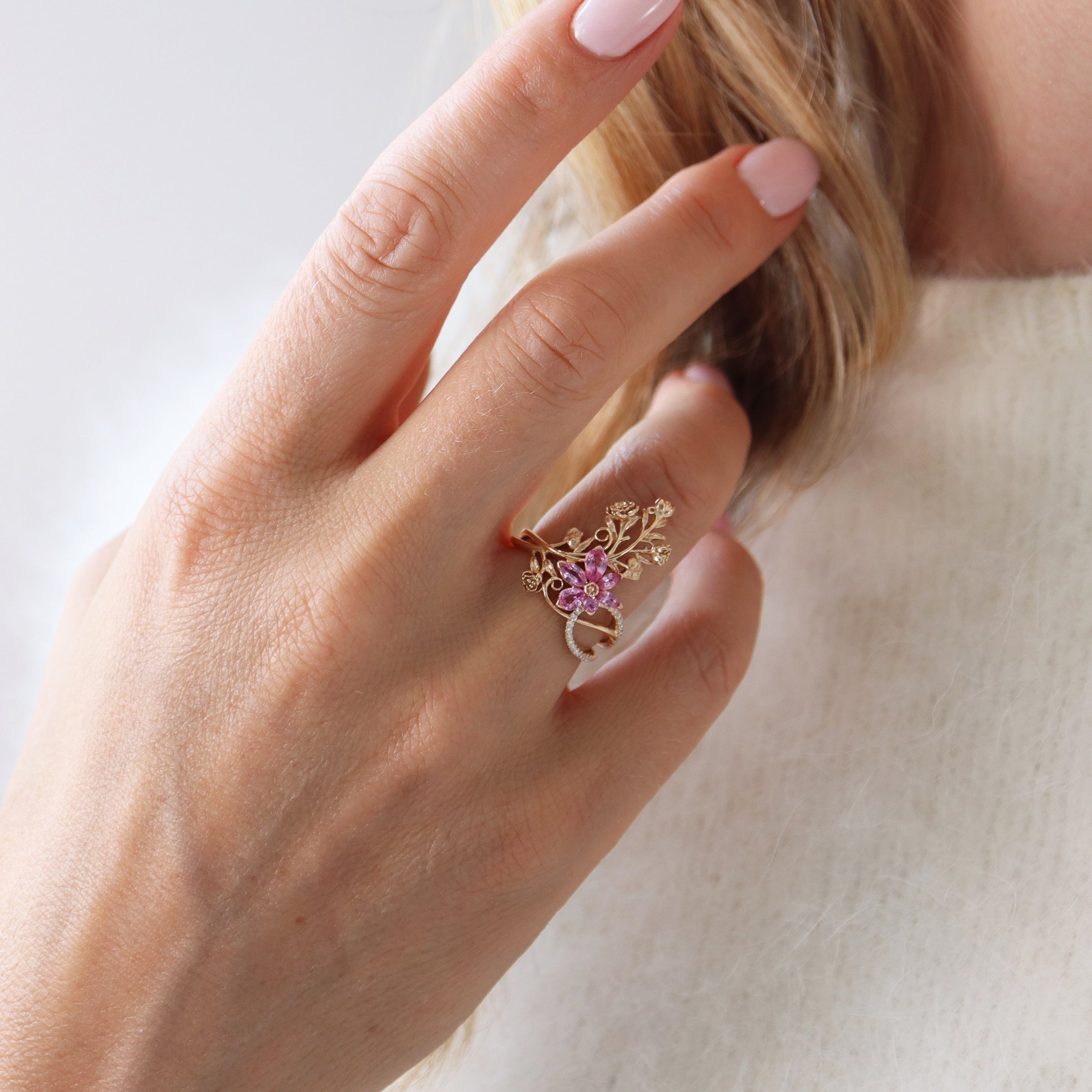 Custom Designed Sapphire and Diamond Floral Ring (40861)