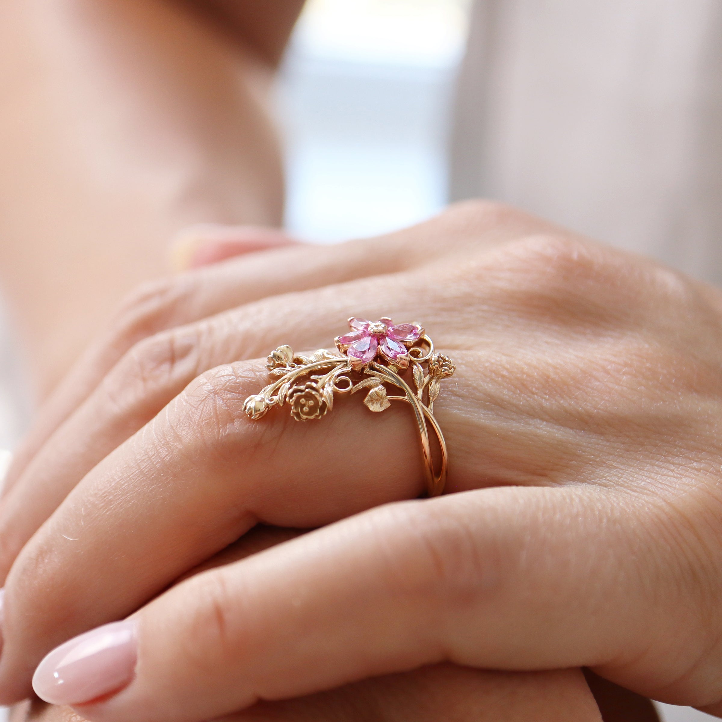 Custom Designed Sapphire and Diamond Floral Ring (40861)