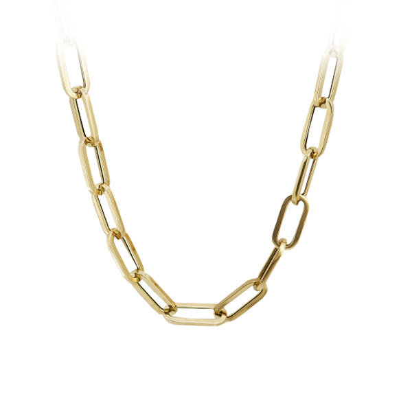 Gold Paper Clip Link Necklace 9mm 18inch (37196)