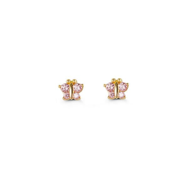 Gold Pink Cubic Zirconia Butterfly Earrings (35058)