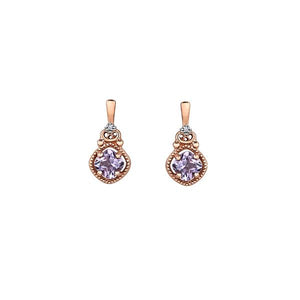 Genuine Pink Amethyst and Diamond Dangle Earrings (35756)
