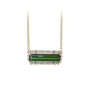 Genuine Green Tourmaline and Diamond Custom Pendant (36978)