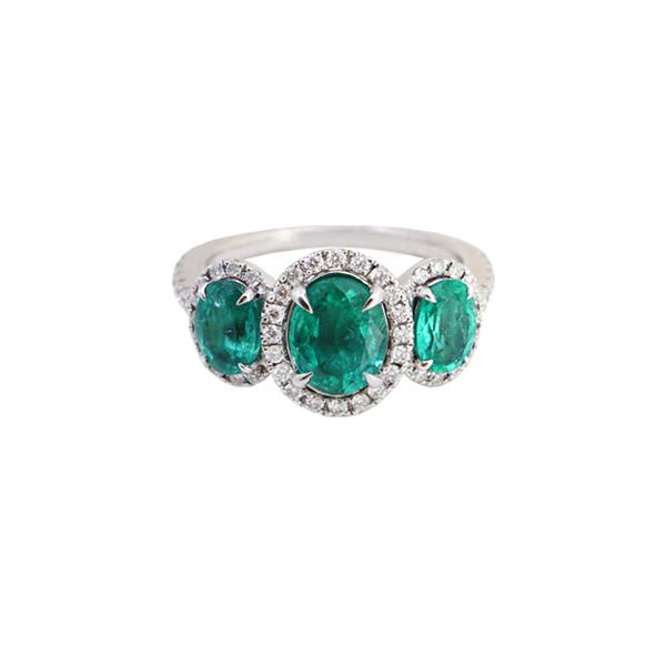 Genuine Emerald and Diamond 3 Stone Ring (37230)