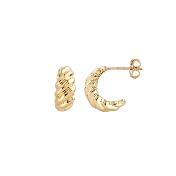 Gold Puffed Wave Stud Earrings (37494)