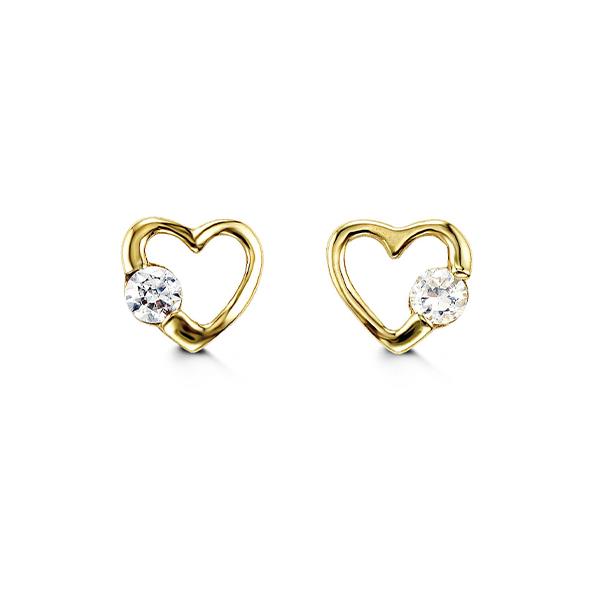 Gold Cubic Zirconia Heart Baby Earrings (37591)
