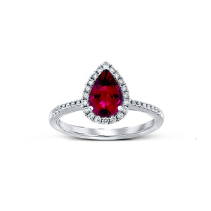 Genuine Rubellite Tourmaline and Diamond Halo Cluster Ring (35538)