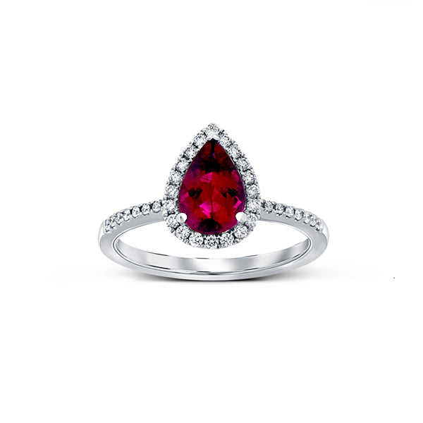 Genuine Rubellite Tourmaline and Diamond Halo Cluster Ring (35538)