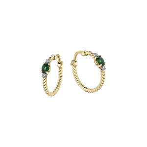Genuine Emerald and Diamond Hoop Earrings (34897)