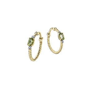 Genuine Peridot and Diamond Hoop Earrings (35081)