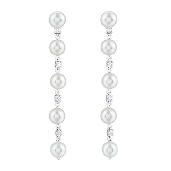 Canadian Maple Leaf Diamond and Pearl Dangle Earrings (35219)
