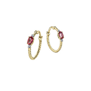Genuine Garnet and Diamond Hoop Earrings (34895)