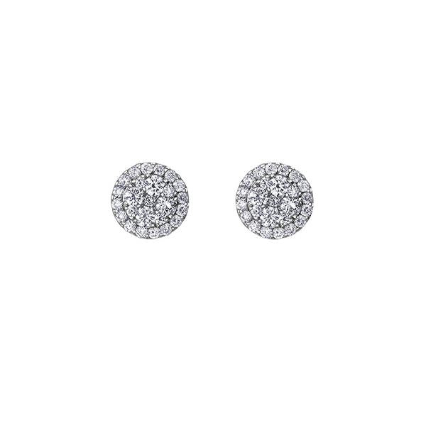 Diamond Round Halo Cluster Earrings