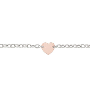 Sterling Silver and Rose Gold Plated Heart ID Bracelet (33807)