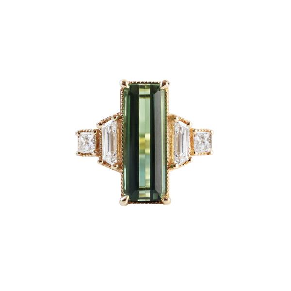 Genuine Green Tourmaline and Diamond Custom Ring (35593)