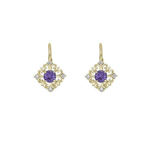 Genuine Amethyst and Diamond Earrings