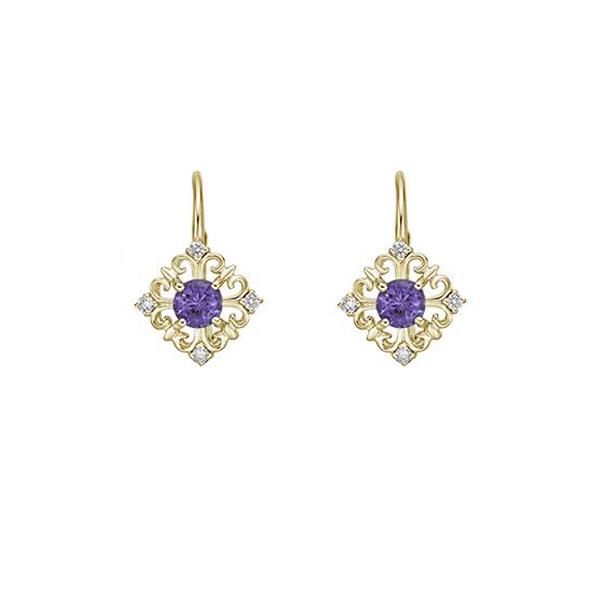 Genuine Amethyst and Diamond Earrings
