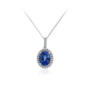 Genuine Tanzanite and Diamond Halo Cluster Pendant