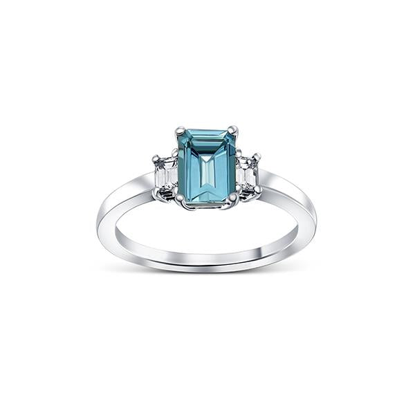 Genuine Aquamarine and Diamond 3 Stone Ring